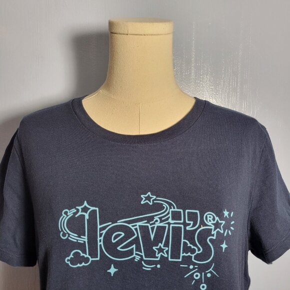 Levi's Large Navy Blue Logo Crew Neck Short Sleeve Summer T-Shirt - Picture 2 of 8